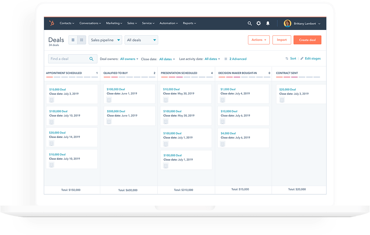 Screenshot of HubSpot, CRM and Sales Software for Consulting Firms